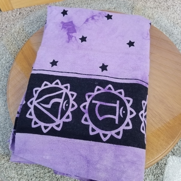 Boho Bed Cover Wall Tapestry Purple black Seven Chakras Indian Block Print - Picture 4 of 5